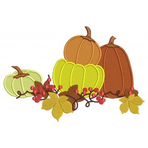 Pumpkins and Fall Leaves Filled Machine Embroidery Design Digitized Pattern